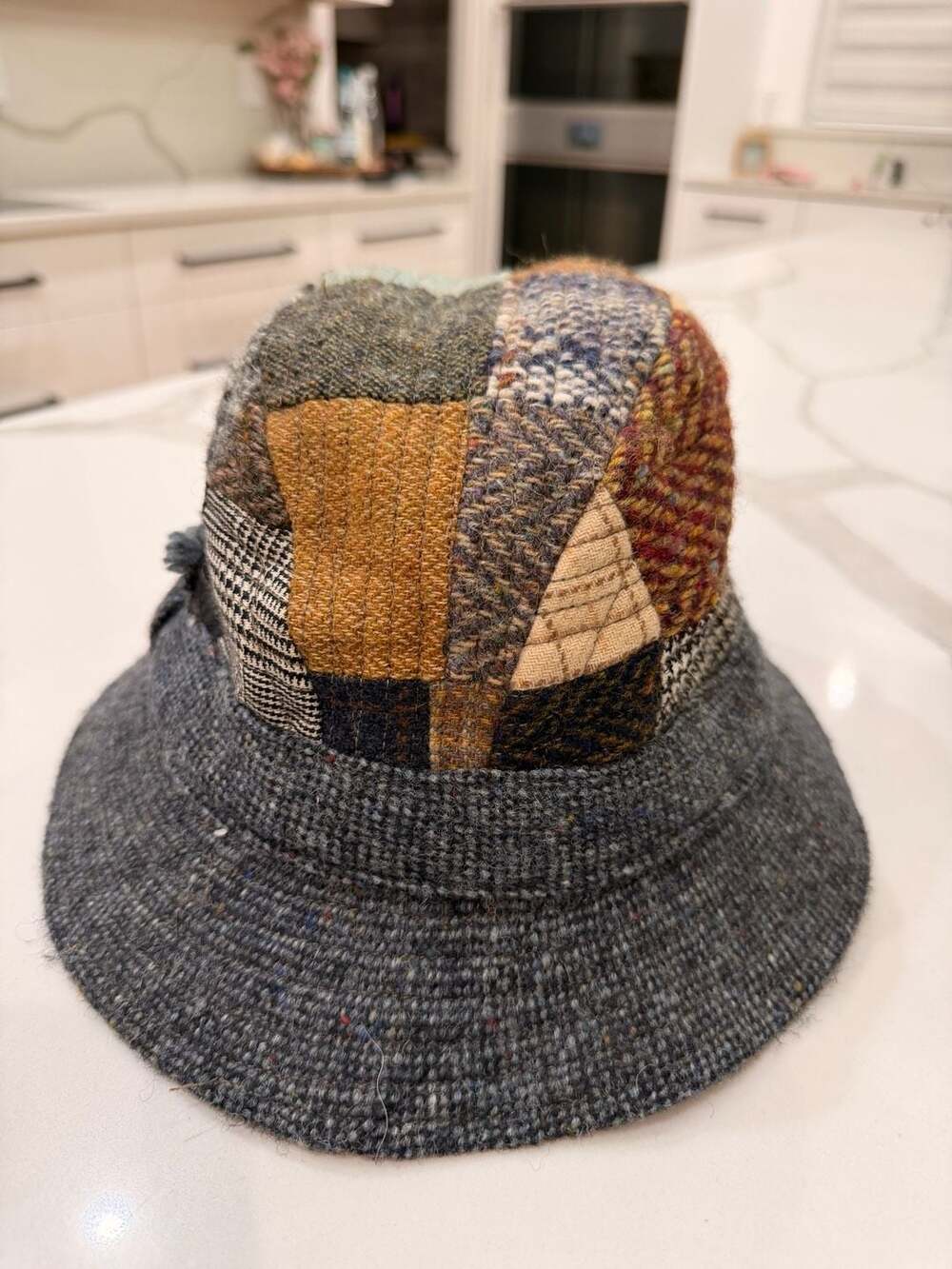 Hanna Hats of Donegal Irish Wool Tweed Patchwork Bucket Hat Size Large